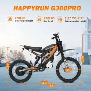 HAPPYRUN G300 Pro Electric Bike for Adults, 72V 30Ah Removable Battery, 6500W Peak Power E-bike, Up to 50MPH Speed, 70 Miles Range, 350LBS Load Capacity, Hydraulic Brakes, 2-Year Warranty